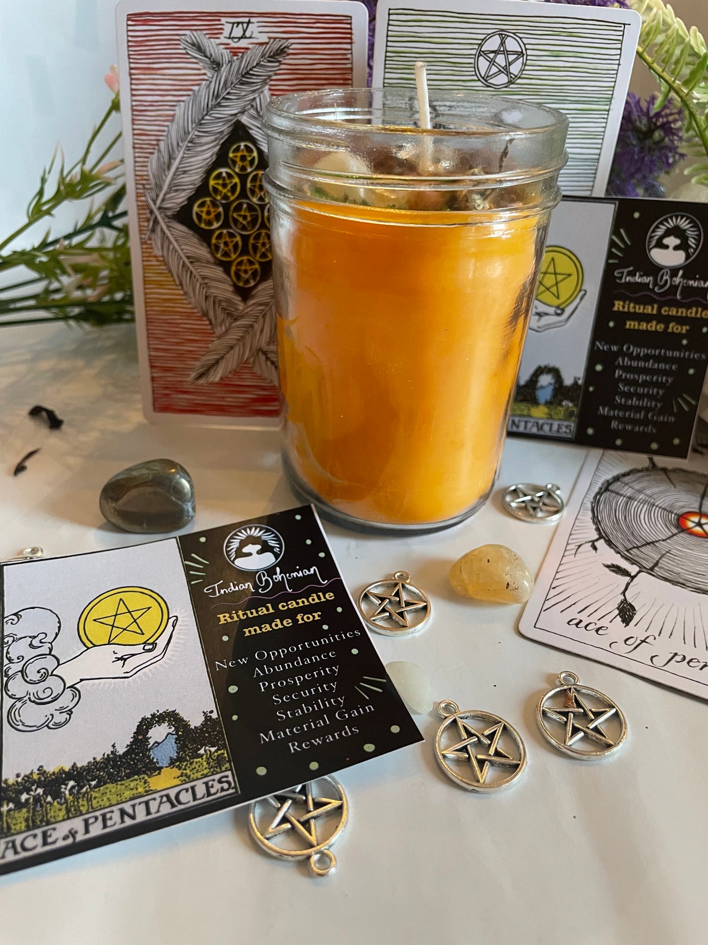 Ace of Pentacles - Manifestation - Financial Success - Opportunities - Material Rewards - Tarot Ritual Jar Candle