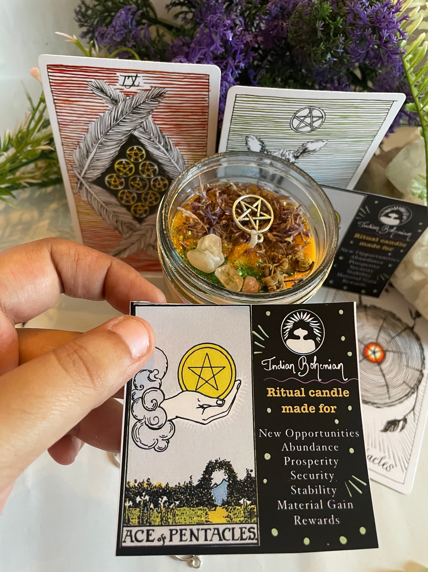 Ace of Pentacles - Manifestation - Financial Success - Opportunities - Material Rewards - Tarot Ritual Jar Candle