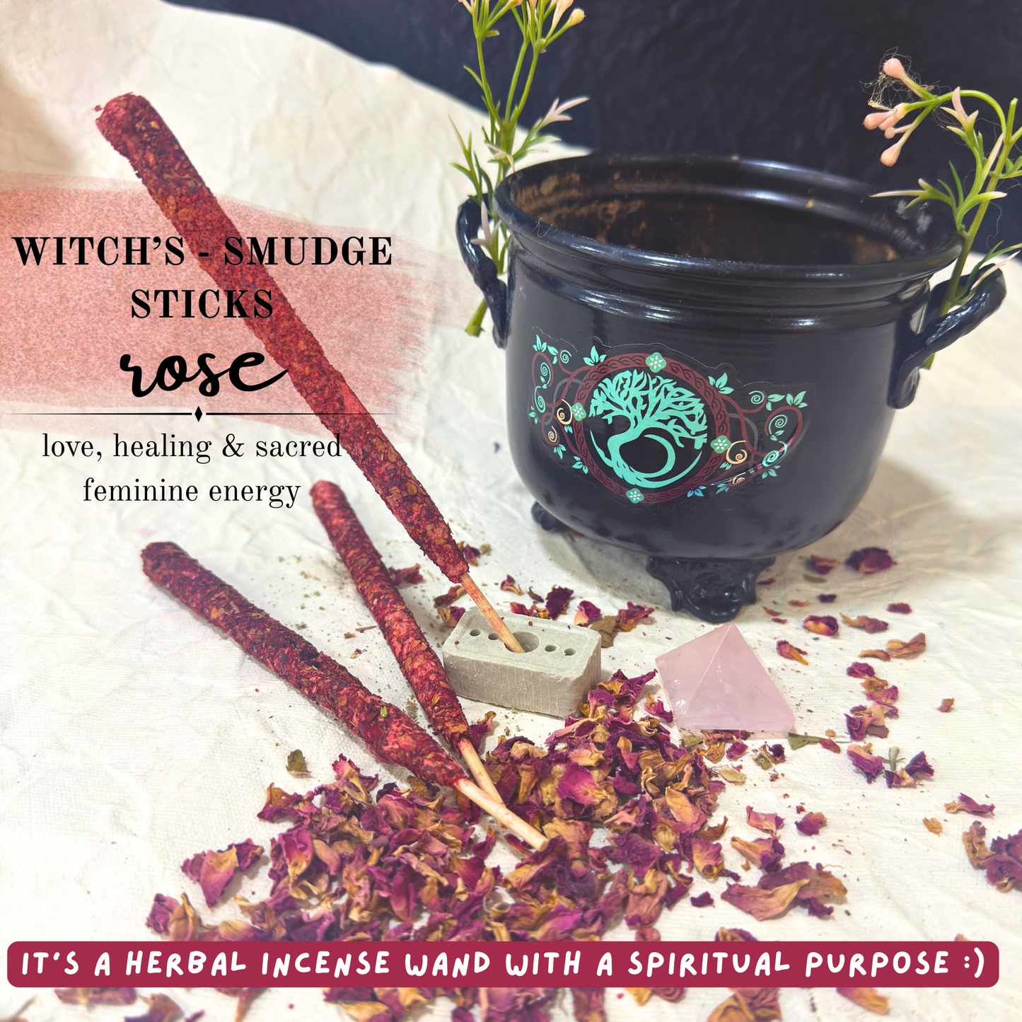 Witch's Smudge Sticks - Rose | love, healing & sacred feminine energy