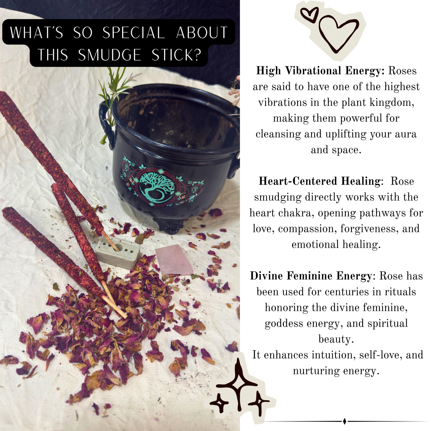 Witch's Smudge Sticks - Rose | love, healing & sacred feminine energy