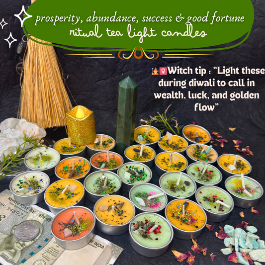 Prosperity, Abundance, Success & Good Fortune Ritual Tealight Candles for Diwali Rituals | Lakshmi Puja, New Year