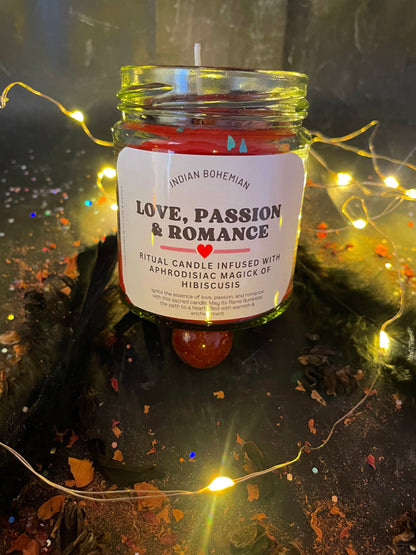 Love, Passion & Romance Ritual Candle Infused with Red Garnet and Hibiscus - A Valentine's Day Exclusive