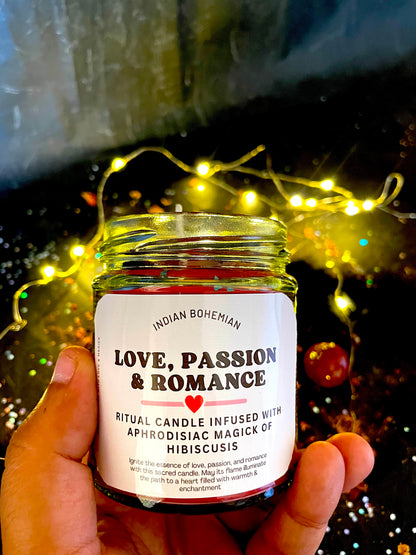 Love, Passion & Romance Ritual Candle Infused with Red Garnet and Hibiscus - A Valentine's Day Exclusive