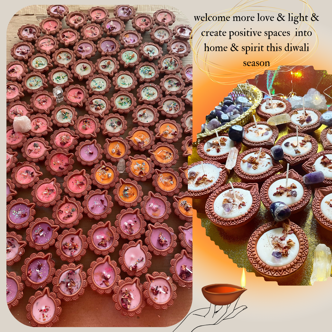 "Energy infused DIYA CANDLES" for Diwali! -  Hand poured Terracotta diya candles for home & spirit | abundance, success, positivity & divinity
