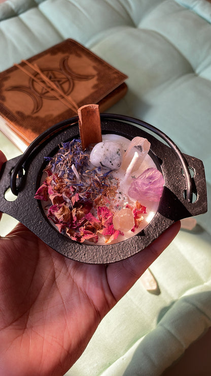 Witch's Cauldron Candle: Hand-Poured with Ritual Oils & Selenite Crystals - Cleansing, Purification, Clarity, Aura Cleansing