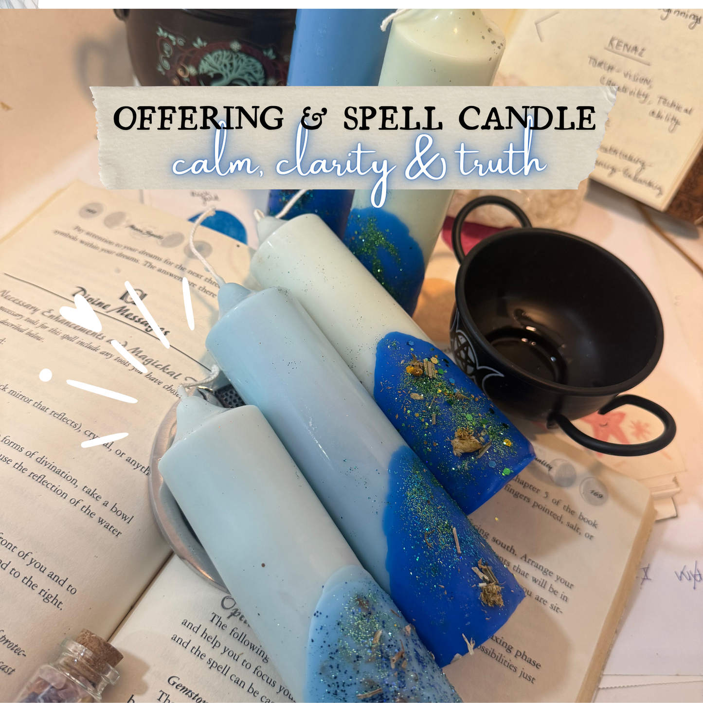 Offering & Spell-work Ritual Candle for Altar, Home & Spirit! - Set of 2pcs - Calm • Clarity • Truth • Intuition