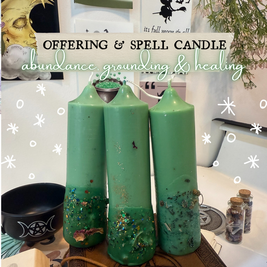 Offering & Spell-work Ritual Candle for Altar, Home & Spirit! - Set of 2pcs - Abundance • Grounding • Healing • Alignment