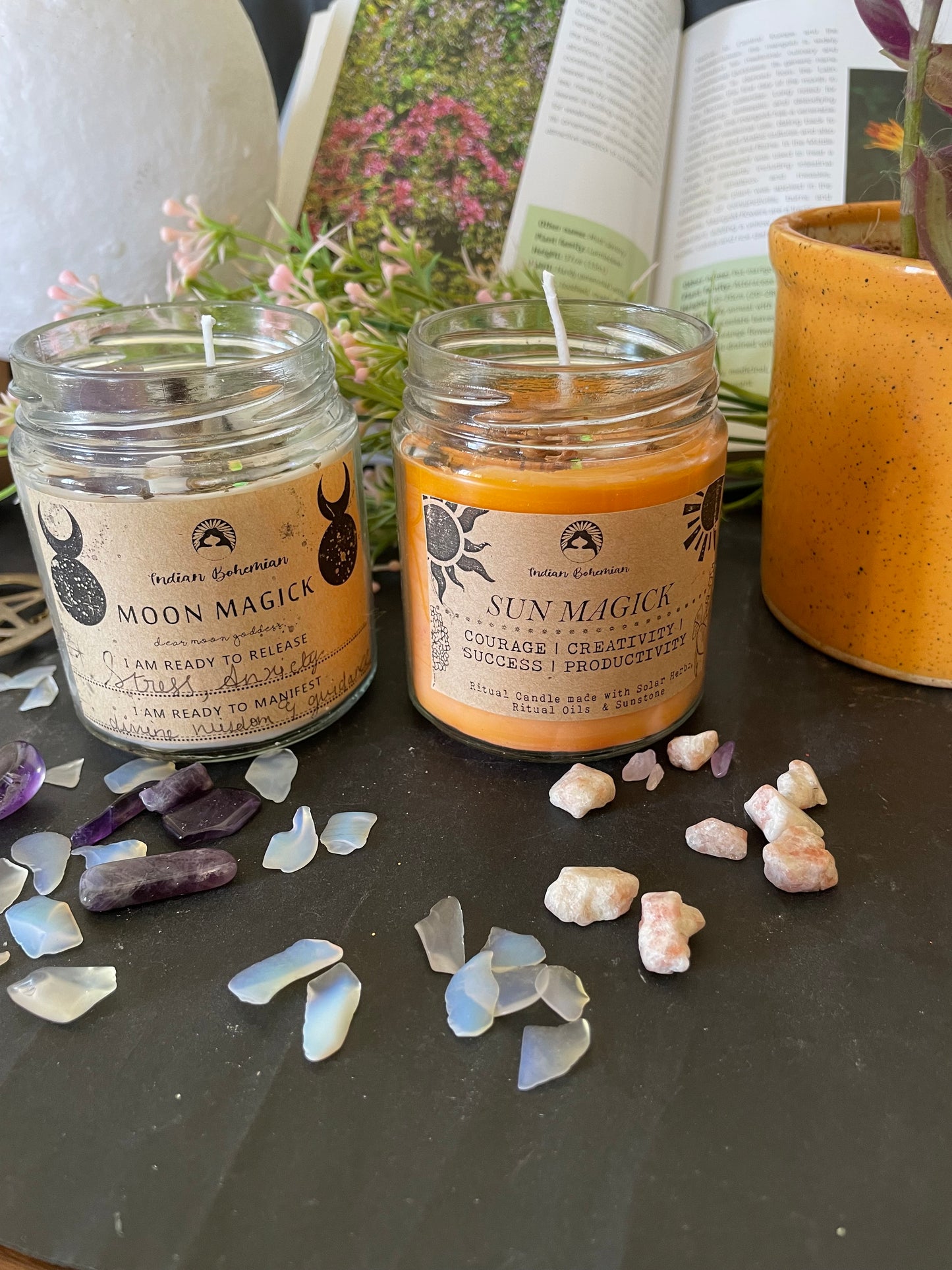 Sun Magick + Moon Magick - Combo Set of 2 Ritual Candles - Success | Reflection | Intuition