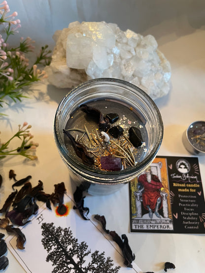 The Emperor - Tarot Ritual Jar Candle for Protection, Clarity, Focus, Leadership