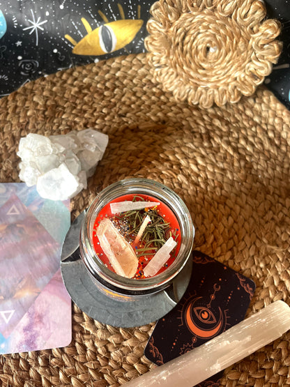 Release & Reset Energies | For Mind & Spirit - Ritual Jar Candle - Selenite & Clear Quartz pointer