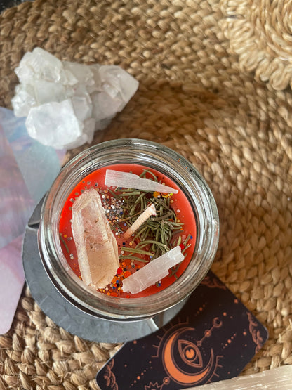 Release & Reset Energies | For Mind & Spirit - Ritual Jar Candle - Selenite & Clear Quartz pointer