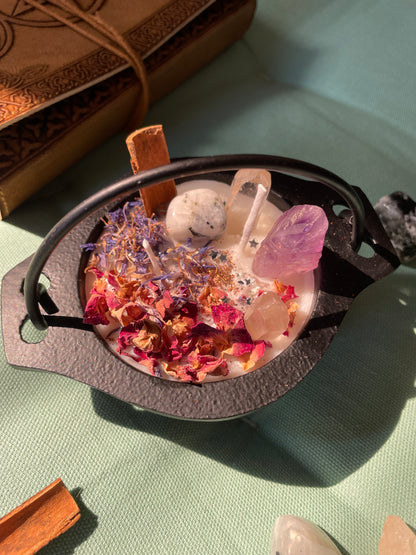Witch's Cauldron Candle: Hand-Poured with Ritual Oils & Selenite Crystals - Cleansing, Purification, Clarity, Aura Cleansing
