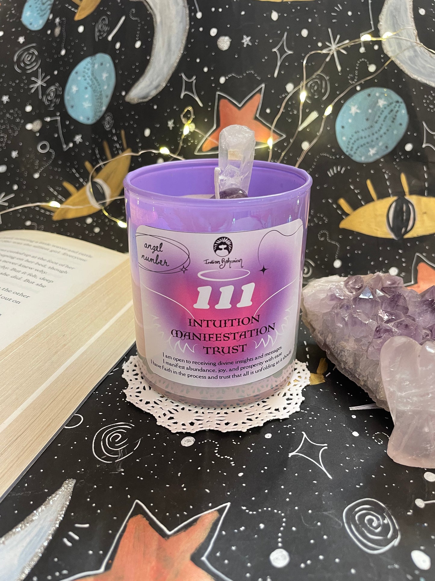 Angel Number Ritual Jar Candle - 111 for enhancing Intuition, Manifestation & Trust ( Holographic Jar)