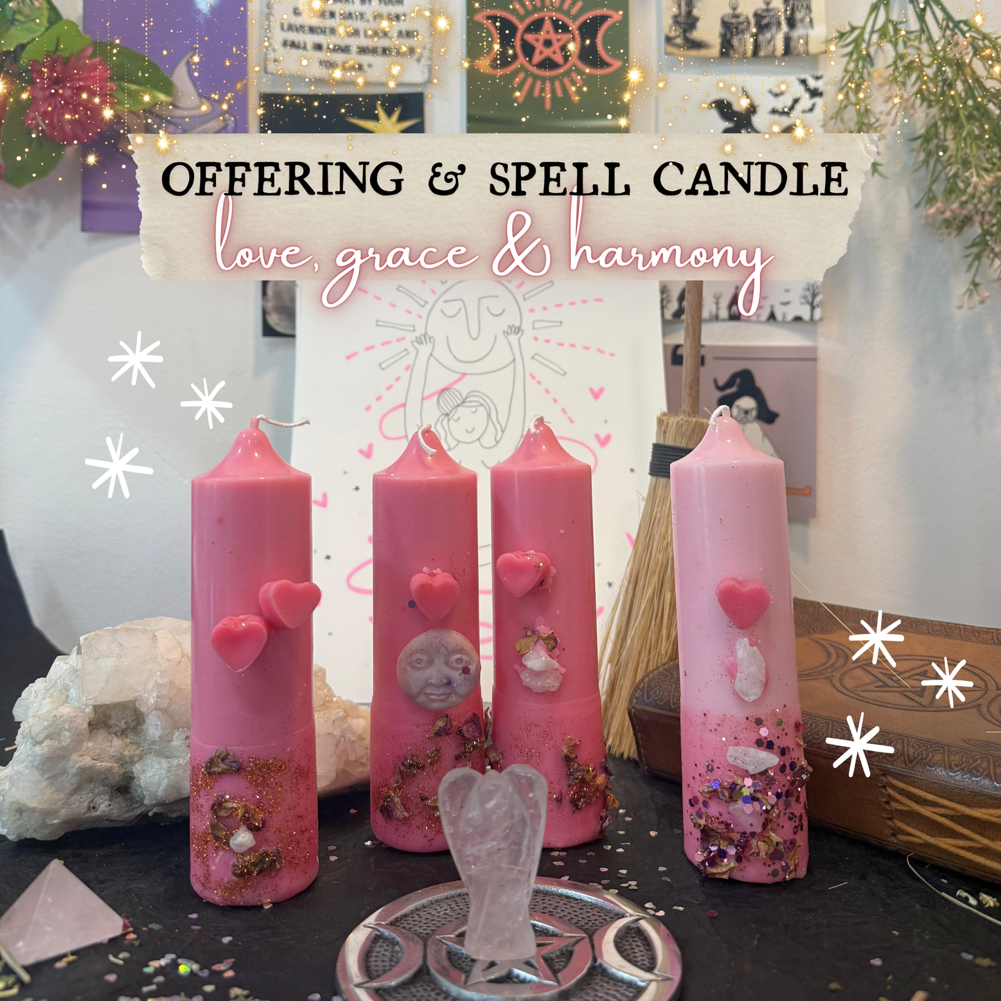 Offering & Spell Candle for Altar, Home & Spirit! - Set of 2pcs - Love • Grace • Harmony • Relationships