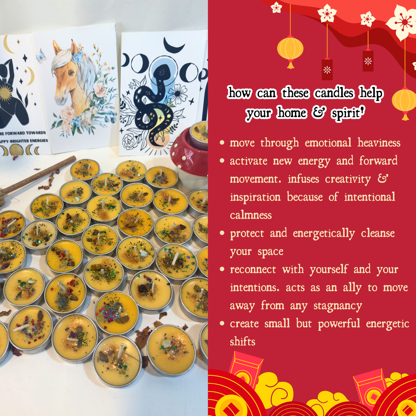 "Year of Horse" - Lunar New Year Blessings - Ritual tealight candles for Momentum, Courage, Confidence, Release & Manifestation