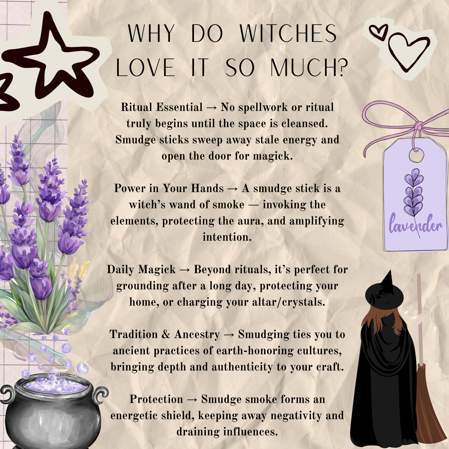 Witch's Smudge Sticks - Lavender | Cleanse, Protect, Reset, Energise your home & spirit
