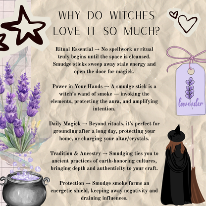 Witch's Smudge Sticks - Lavender | Cleanse, Protect, Reset, Energise your home & spirit