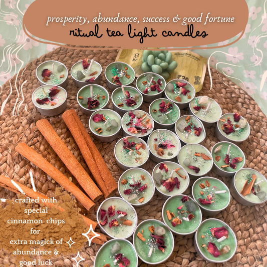 Prosperity, abundance, success & good fortune ritual tea light candles - 25pcs